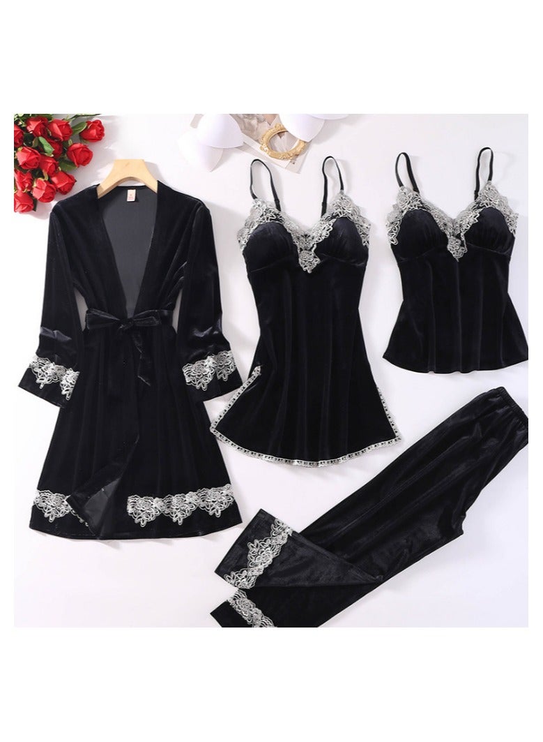 KUYING Women's Set Autumn And Winter Pajamas, Golden Velvet Pajamas  - Image 1