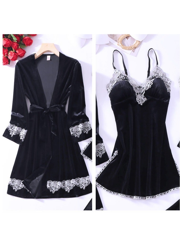 KUYING Women's Set Autumn And Winter Pajamas, Golden Velvet Pajamas  - Image 2