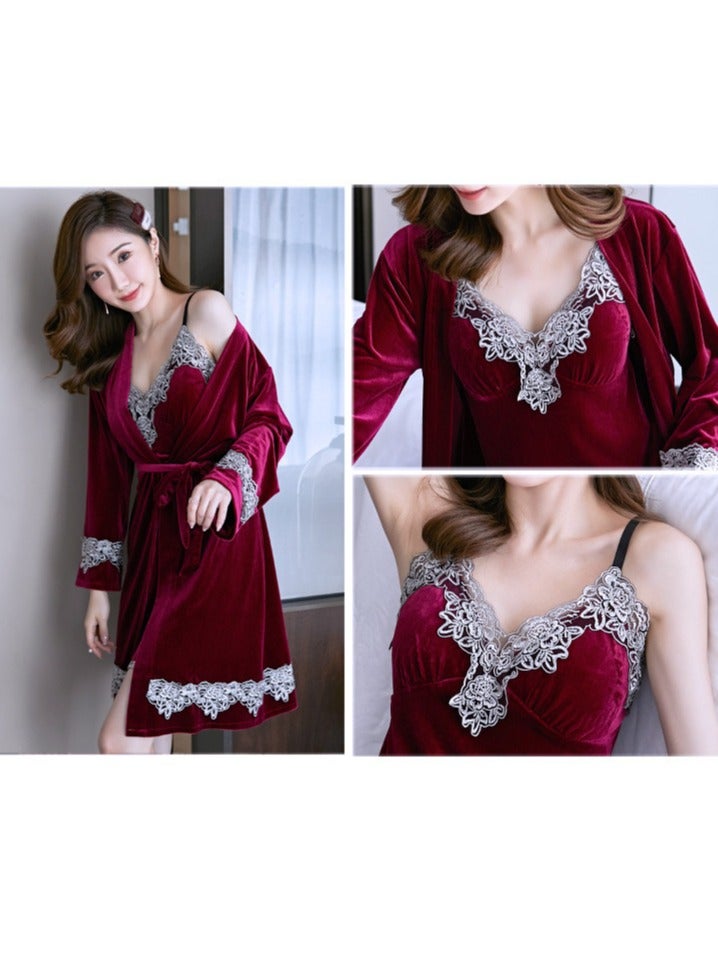KUYING Women's Set Autumn And Winter Pajamas, Golden Velvet Pajamas  - Image 3