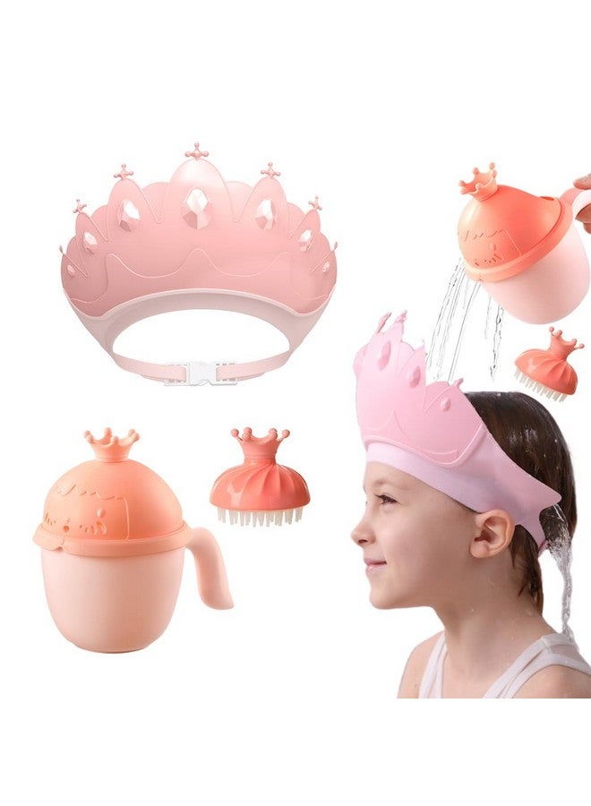 Thcbme Baby Shower Cap Shield, Baby bath set shower cap/water cup/massage brush,Visor Hat for Eye and Ear Protection for 0-9 Years Old Children,Cute Crown Shape Makes the Baby Bath More Fun (Pink) - Image 1