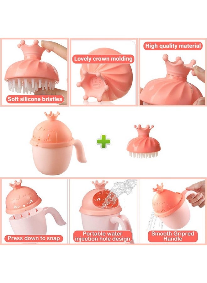 Thcbme Baby Shower Cap Shield, Baby bath set shower cap/water cup/massage brush,Visor Hat for Eye and Ear Protection for 0-9 Years Old Children,Cute Crown Shape Makes the Baby Bath More Fun (Pink) - Image 3