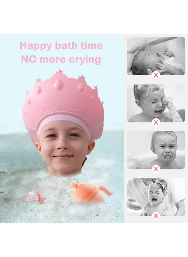 Thcbme Baby Shower Cap Shield, Baby bath set shower cap/water cup/massage brush,Visor Hat for Eye and Ear Protection for 0-9 Years Old Children,Cute Crown Shape Makes the Baby Bath More Fun (Pink) - Image 2