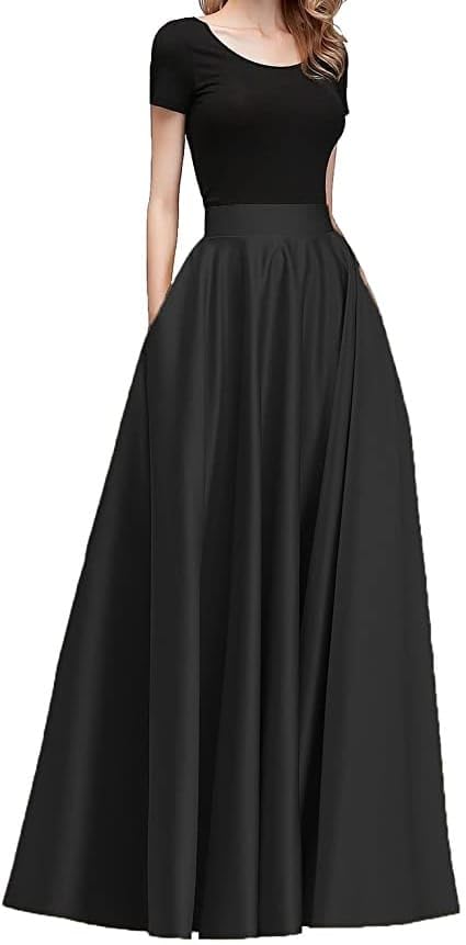 JANAK Maxi Skirt for Women, Soft Silk Fabric, Adjustable Waist Gown, Flared Pattern (Black), Free Size - Image 4