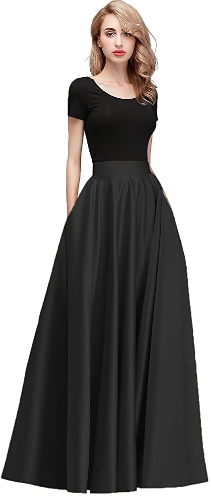 JANAK Maxi Skirt for Women, Soft Silk Fabric, Adjustable Waist Gown, Flared Pattern (Black), Free Size - Image 2