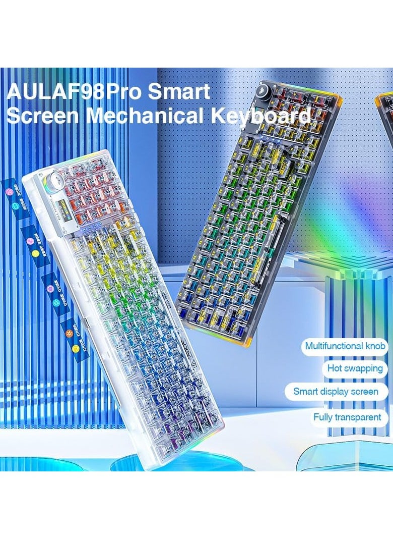 AULA - F98 Pro Wireless Mechanical Keyboard with Transparent Keycaps, Hot-swappable, Pre-lubed Crystal Switch, Gasket Structure, RGB Backlit, OLED Screen,BT5.0/2.4G/USB-C Wired Computer Keyboard - Image 1