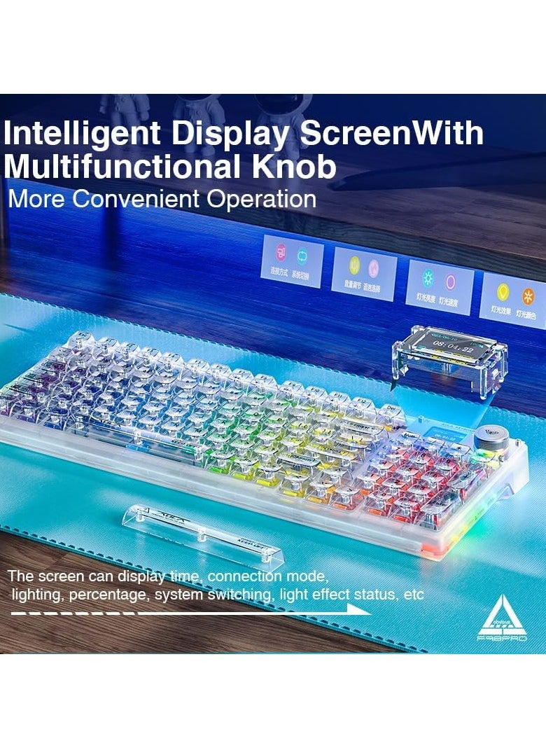 AULA - F98 Pro Wireless Mechanical Keyboard with Transparent Keycaps, Hot-swappable, Pre-lubed Crystal Switch, Gasket Structure, RGB Backlit, OLED Screen,BT5.0/2.4G/USB-C Wired Computer Keyboard - Image 1