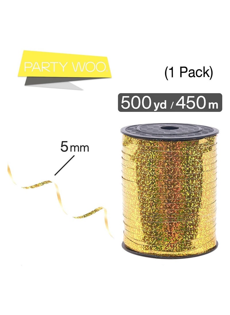 Gold Ribbon, 5mm x 500 Yard Curling Ribbon for Crafts, Crimped Ribbon, Shiny Ribbon for Gift Wrapping, Ribbon for Balloons String, Hair, Florist Flower (1 Roll)  - Image 3