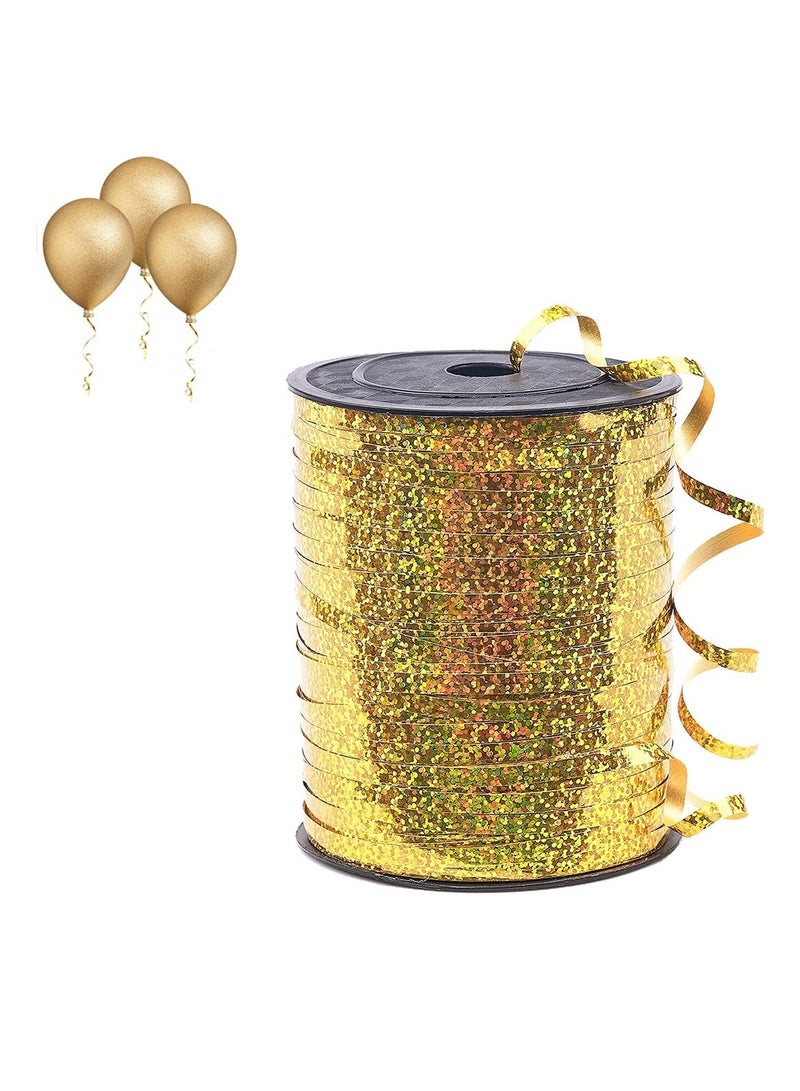 Gold Ribbon, 5mm x 500 Yard Curling Ribbon for Crafts, Crimped Ribbon, Shiny Ribbon for Gift Wrapping, Ribbon for Balloons String, Hair, Florist Flower (1 Roll)  - Image 1