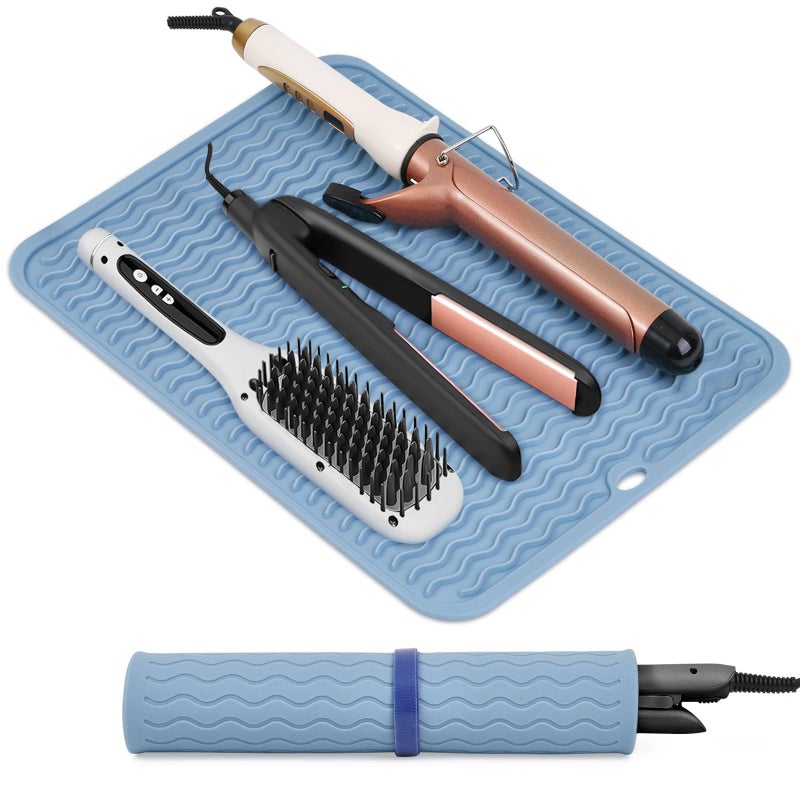 Suafrnut Oversize Silicone Heat Resistant Mat Portable Travel Mat Cover with Velcro for Curling Irons Flat Irons Hair Straightener and Hot Hair Styling Tools142 x 11