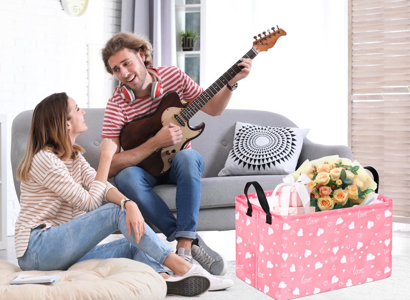 KUNRO Rectang Heart Pattern Valentine's Storage Basket Gift Shelf Basket Storage Bin, Nursery Basket Organizer Box for With Handles for Room Deco - Image 3