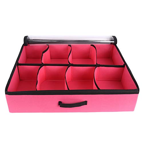 SHREY CREATION Rectangular Non Woven Large Underbed Storage Bag, Bin Organizer 8 Pairs Customizable Slots, Clothes Blanket, Comforter storage container with Handles - (Pair of 8-Pink) - Image 3