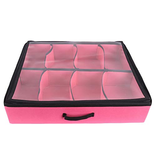 SHREY CREATION Rectangular Non Woven Large Underbed Storage Bag, Bin Organizer 8 Pairs Customizable Slots, Clothes Blanket, Comforter storage container with Handles - (Pair of 8-Pink) - Image 1