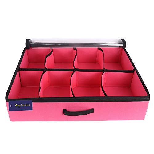 SHREY CREATION Rectangular Non Woven Large Underbed Storage Bag, Bin Organizer 8 Pairs Customizable Slots, Clothes Blanket, Comforter storage container with Handles - (Pair of 8-Pink) - Image 2