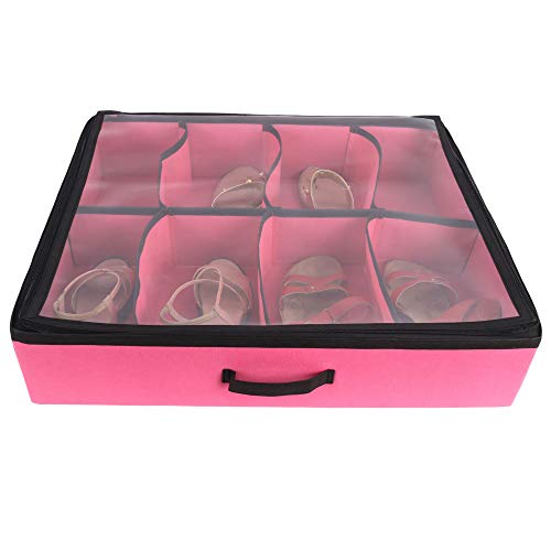 SHREY CREATION Rectangular Non Woven Large Underbed Storage Bag, Bin Organizer 8 Pairs Customizable Slots, Clothes Blanket, Comforter storage container with Handles - (Pair of 8-Pink) - Image 4