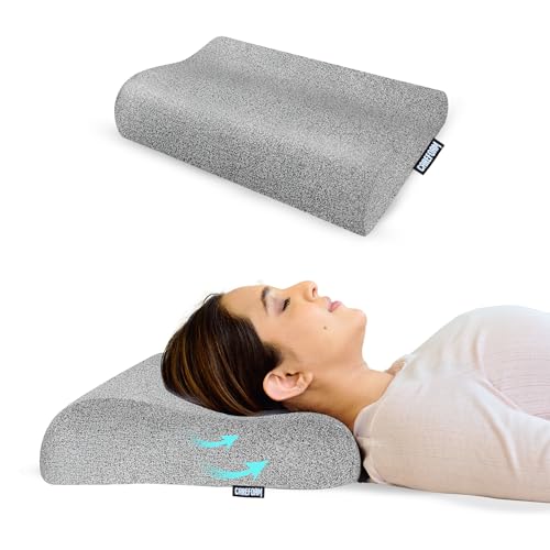 CareFoam Memory Foam Cervical Neck Pillow | 2 Years Warranty | Pain Relief Sleep, Improves Posture Spinal Alignment, Neck Pain Relief | 21 x 13 x 4 Inch | Black Melange Cover | Pack of 1 - Image 1