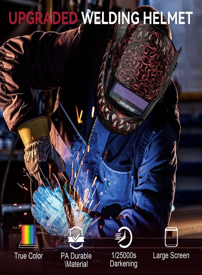 ARCCAPTAIN Welding Helmet Auto Darkening, 1/1/1/1 True Color Welding Hood, 4 Arc Sensor 1/25000s Response Time Solar Powered Weld Hood Helmet, Alien - Image 4