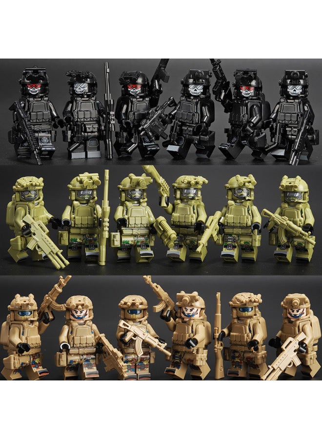 Cross-border Hot Military Building Blocks Man Wolf Warrior Special Forces Ghost Special Police Small Doll Soldier Weapon Assembled Toy 
