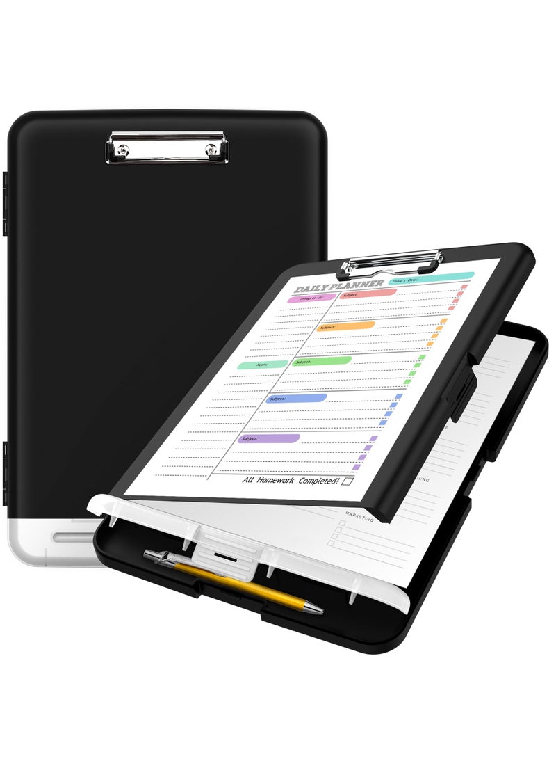 SYOSI Plastic A4 Clipboard with Storage, Side-Opening Nursing Clipboard with Pen Holder, Heavy Duty Clips, Slim Storage Box, Lightweight, Smooth Writing Surface, Size 14 x 9.6 x 1.2 Inches, Black - Image 1