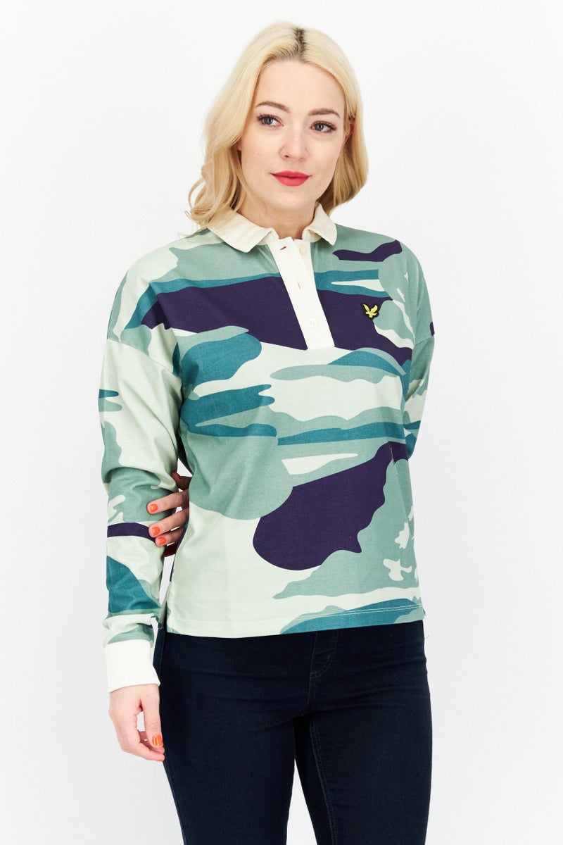 Lyle & Scott Women Regular Fit Brand Logo Polo Shirt, Green Combo - Image 1