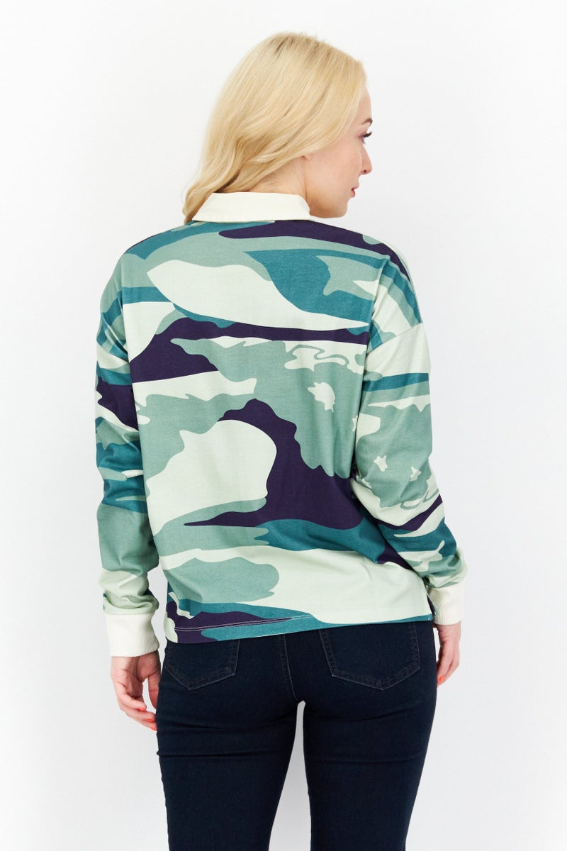 Lyle & Scott Women Regular Fit Brand Logo Polo Shirt, Green Combo - Image 3