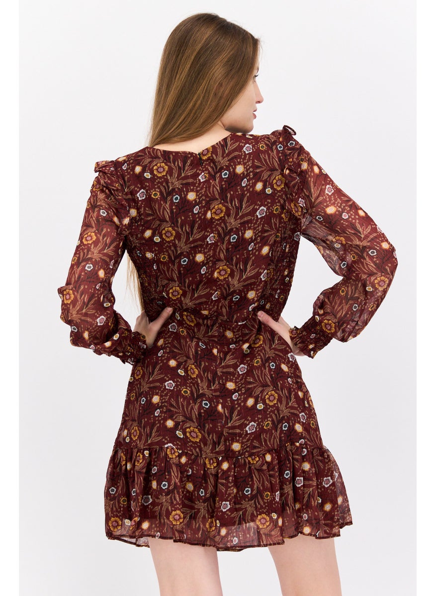 Black Tape - Women Floral Print Mini Dress, Brown Combo - Image 1