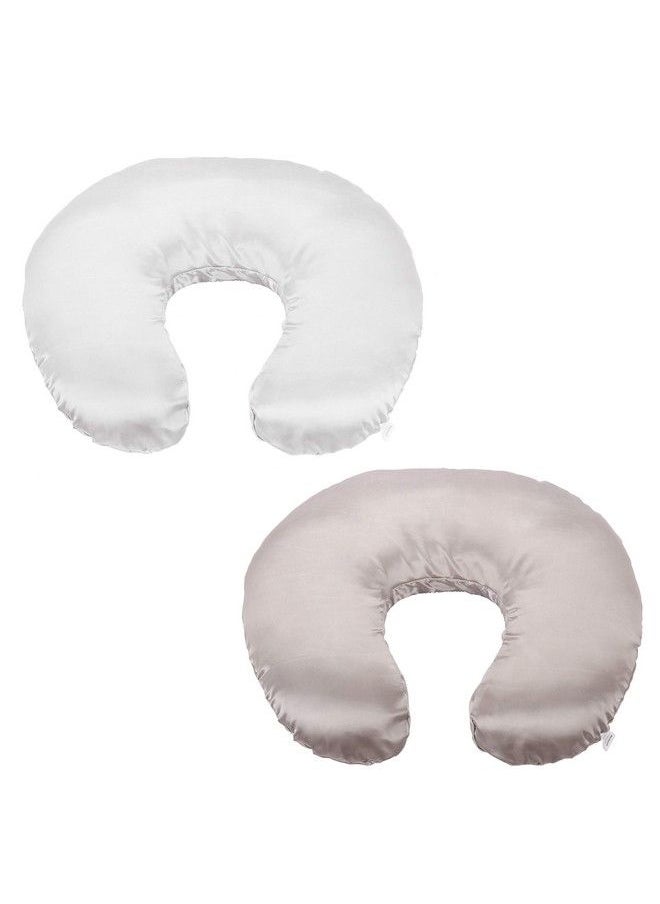 Pro Goleem - Satin Nursing Pillow Cover 2 Pack Soft Silk Feeling Feeding Pillow Slipcover For Breastfeeding Moms Fits Standard Infant Nursing Pillow Or Positioner Gray And White - Image 1