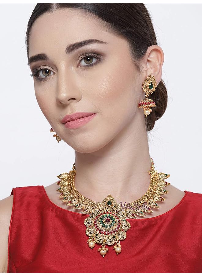 YouBella Stylish Latest Traditional Jewelery Gold Plated Jewelery Set for Women (Golden)(YBNK 5525) - Image 4