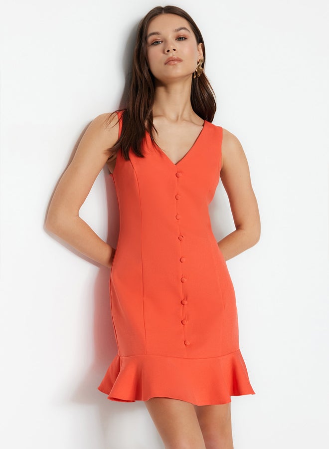 trendyol Pomegranate Flower A-Cut Flounce Button Detail Mini Woven Dress  - Image 3