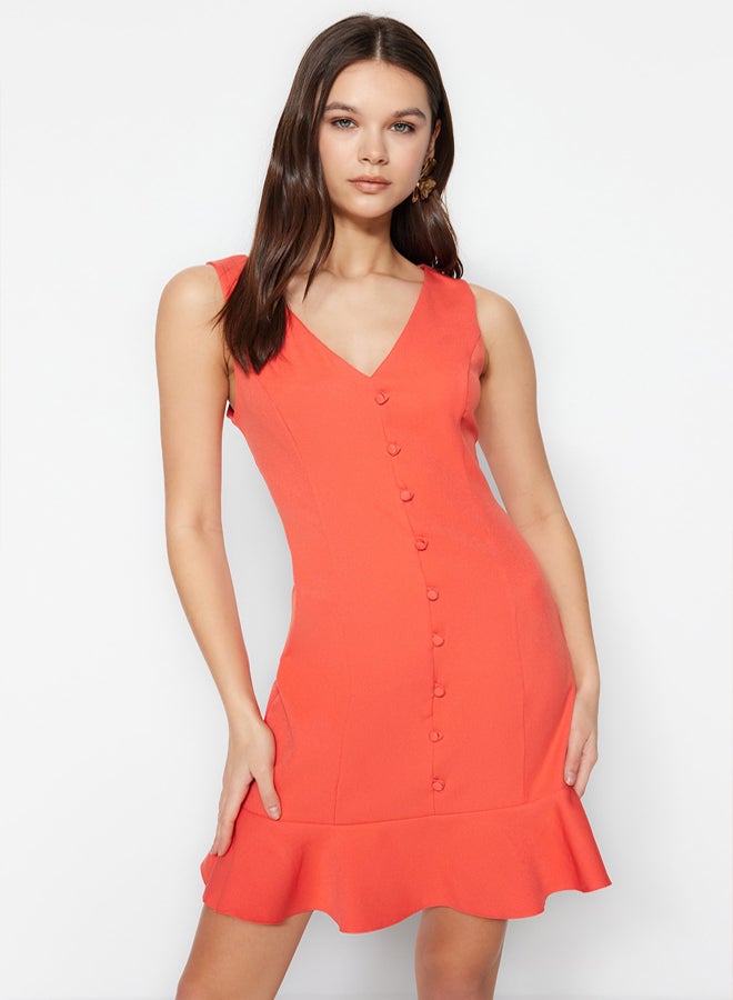 trendyol Pomegranate Flower A-Cut Flounce Button Detail Mini Woven Dress  - Image 2