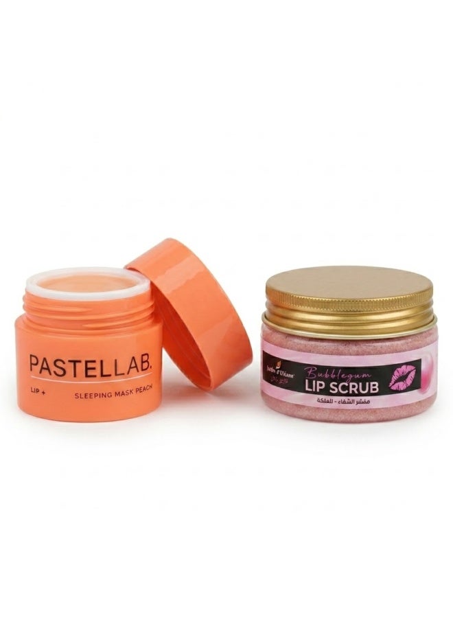PASTEL قناع شفاه مرطب بنكهة الخوخ - 10 جرام وعبوة مقشر شفاه بنكهة العلكة 100 مل - Image 1