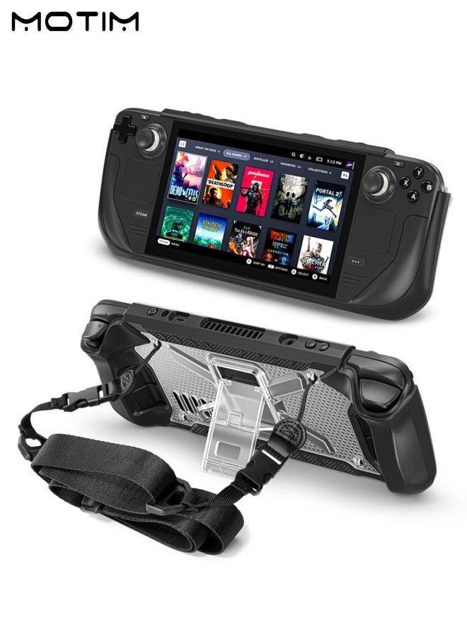 Motim Kickstand Case for Steam Deck with Stand Shoulder Strap Shockproof Non-Slip Anti-Scratch Protective Cover Shock-Absorption Protector Accessories Skin Compatible with Steam Deck  - Image 1