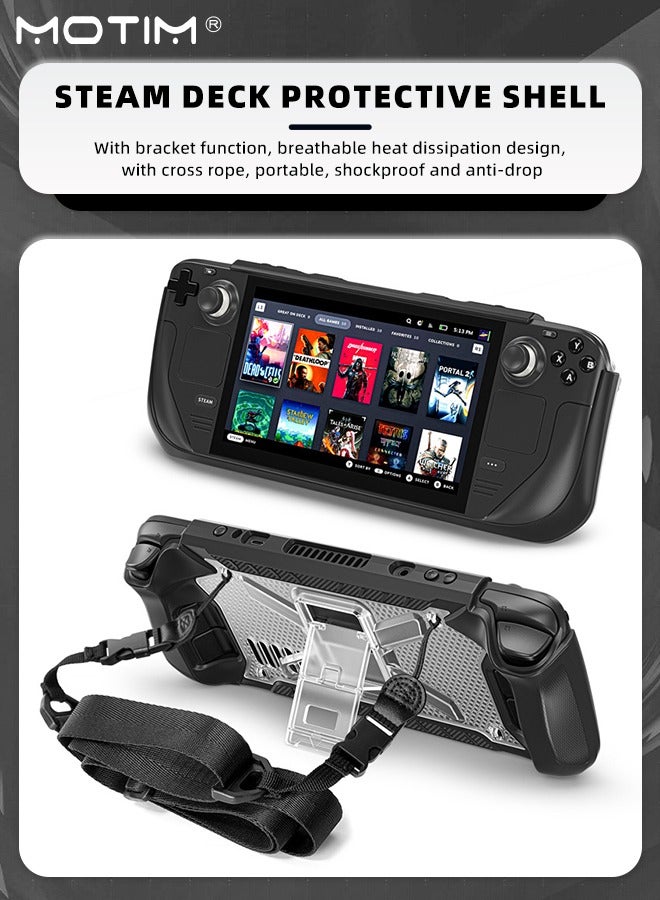 Motim Kickstand Case for Steam Deck with Stand Shoulder Strap Shockproof Non-Slip Anti-Scratch Protective Cover Shock-Absorption Protector Accessories Skin Compatible with Steam Deck  - Image 5