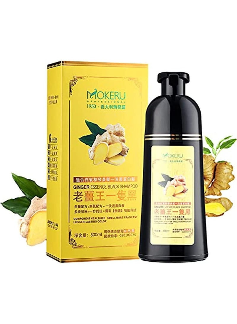 Mokeru Professional Mokeru Hair Color Shampoo Black Men Women, 500ml Mokeru Hair Shampoo for Gray Coverage, Natural Ginger Hair Color Shampoo, Ammonia Free Hair Color for Men, Healthy Hair Dye Shampoo Safe Hair Dye Cover - Image 1