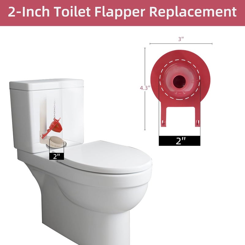 Hibbent 2 Pack 2-inch Universal Toilet Tank Flapper, Long Lasting All Rubber Seal Flapper Replacement Compatible with American Standard Water Conserving, High Performance, Easy to Install- Red - Image 4