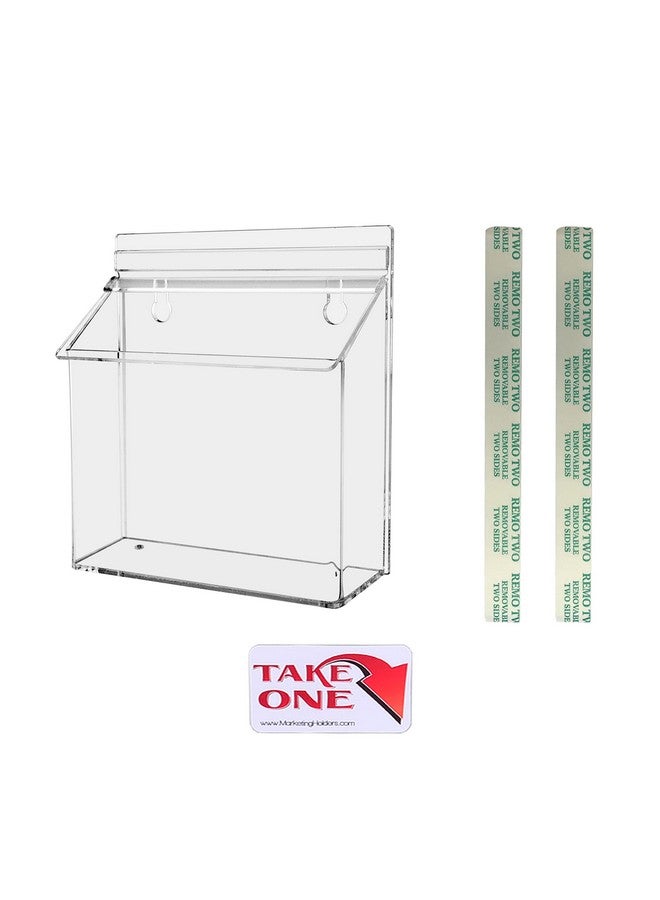 Marketing Holders Outdoor Brochure Holder Holds 7.5 X 5.5 Advertising Postcards Clear Acrylic Wall Mount Promotional Material Box With Lid Includes Adhesive Strips And Take One Sticker - Image 1