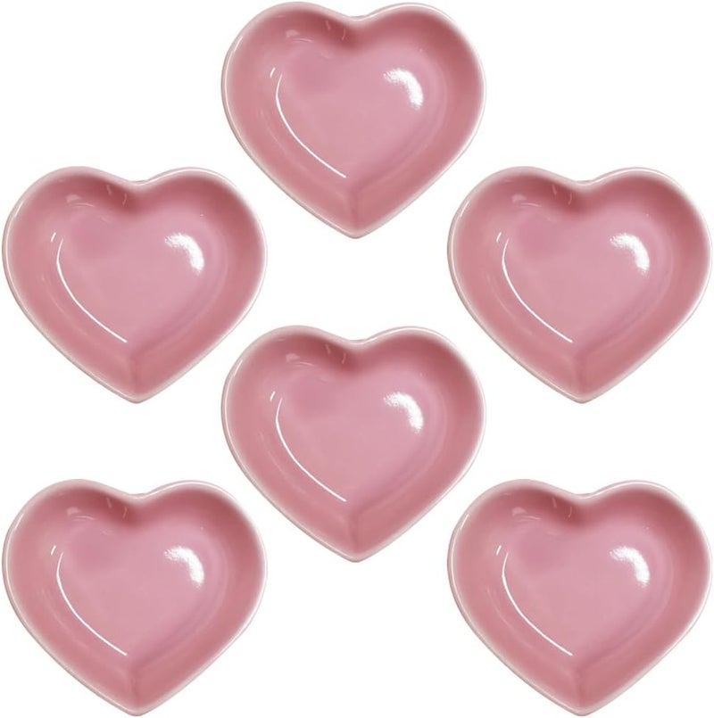 Yuauy 6 pcs Pink Heart Shaped Porcelain Soy Sauce Dish 165 oz Ceramic Dip Dipping Bowls for Dinner Baking BBQ and Cooking - Image 1
