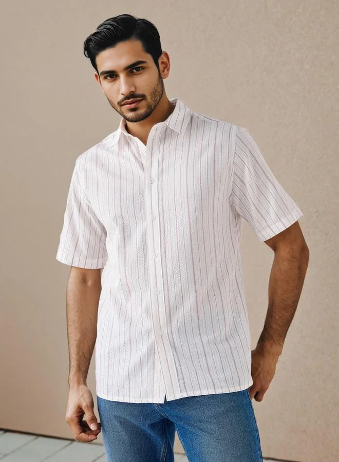 سبلاش فيڤ قميص مقلم من قماش السيرسكر بقصة عادية