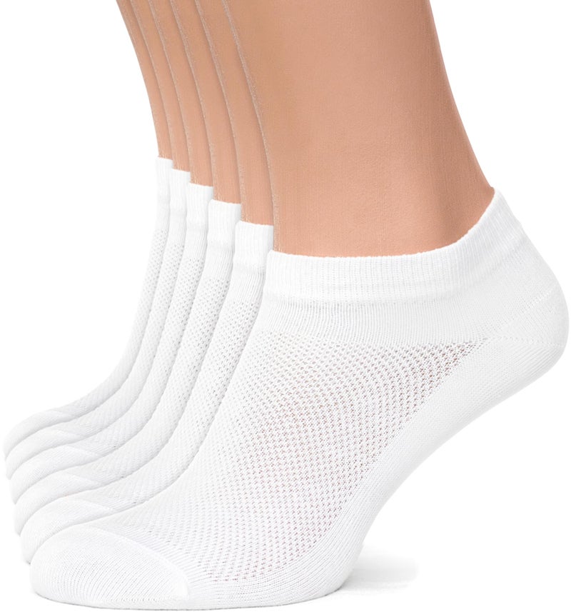 Duna Premium Women's Socks - Ultra Thin Breathable Cotton Athletic Running Low Cut No Show Ankle Socks - 6 Pairs, White - Image 1