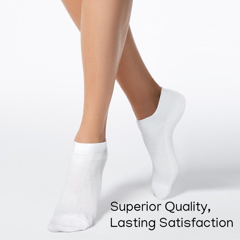 Duna Premium Women's Socks - Ultra Thin Breathable Cotton Athletic Running Low Cut No Show Ankle Socks - 6 Pairs, White - Image 4