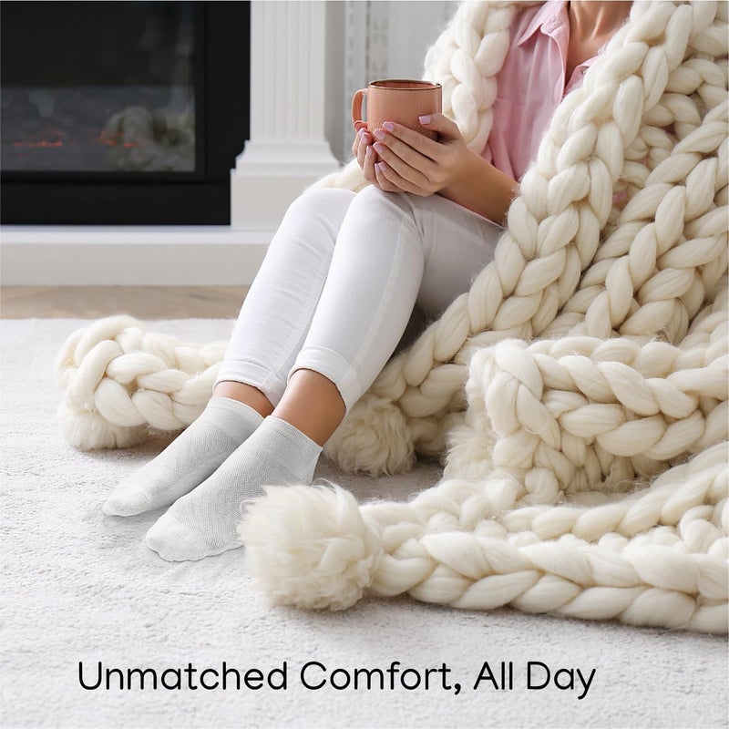 Duna Premium Women's Socks - Ultra Thin Breathable Cotton Athletic Running Low Cut No Show Ankle Socks - 6 Pairs, White - Image 3