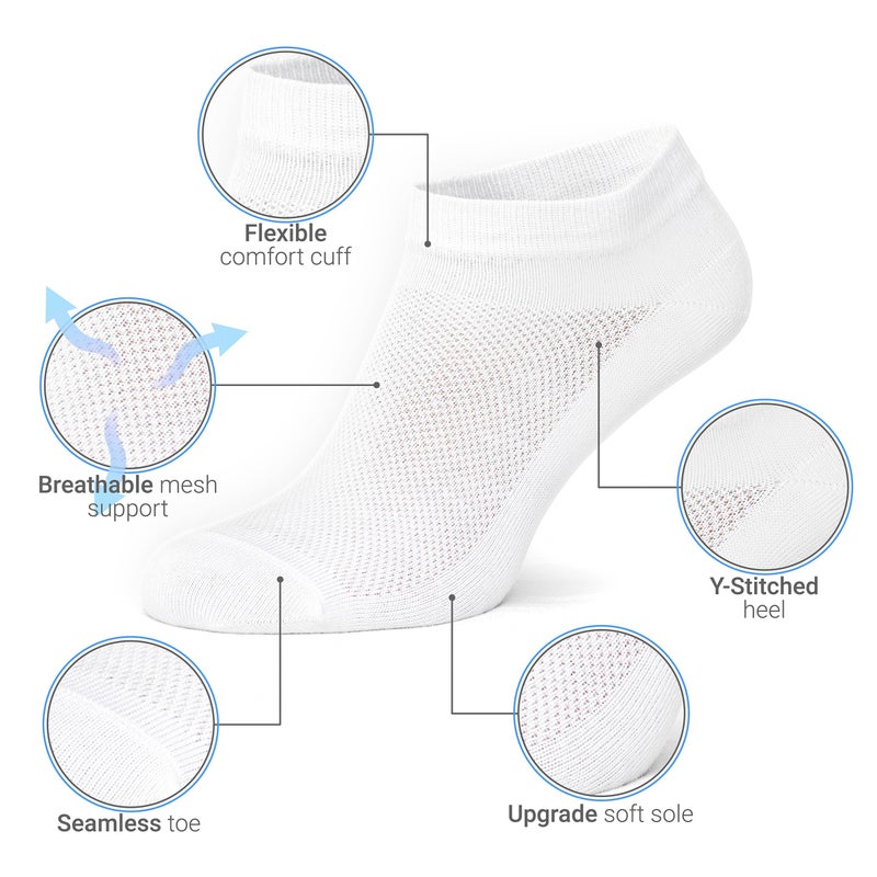 Duna Premium Women's Socks - Ultra Thin Breathable Cotton Athletic Running Low Cut No Show Ankle Socks - 6 Pairs, White - Image 2