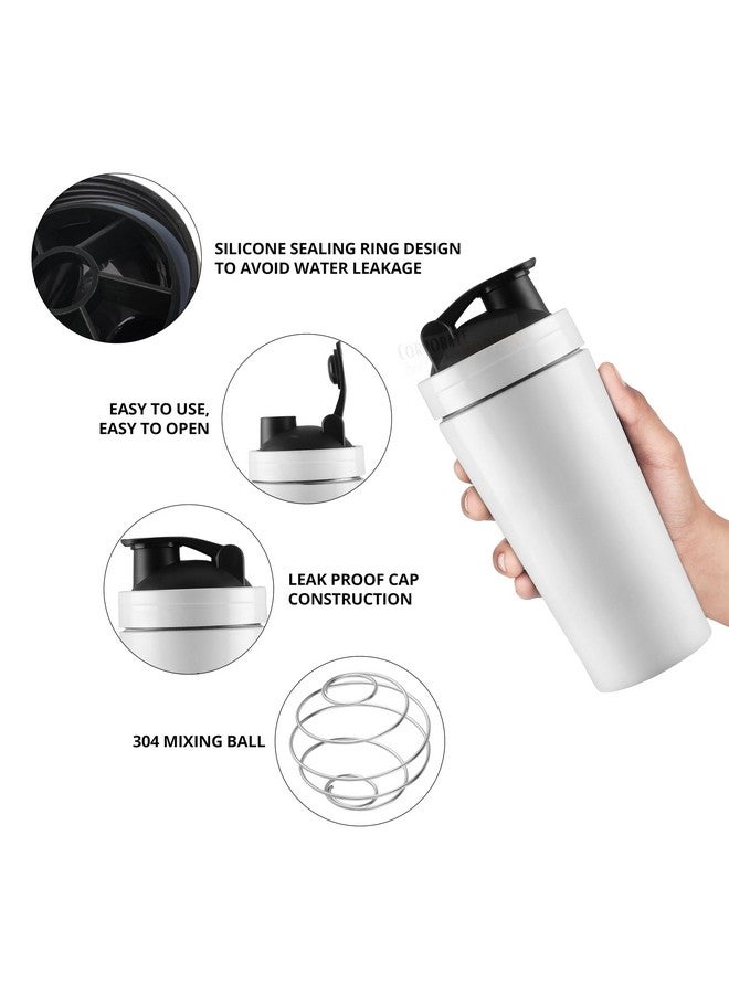 CORPORATE PORIUM CORPORATE PORIUM Stainless Steel Gym Shaker Bottle Shaker Bottles for Protein Shake 100% Leakproof Guarantee Protein Shaker Sipper Bottle Pre Workout Steel Shaker with Measurement 700 ml (White) - Image 3
