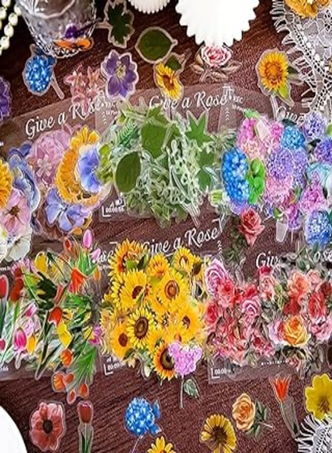 100 Pieces High Quality Realistic Flowers Transparent Decorative Stickers (Style 5)