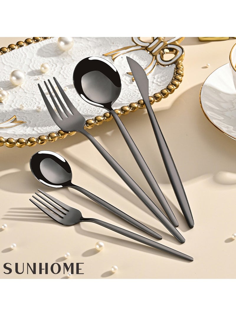 Sunhome طقم أدوات مائدة من الفولاذ المقاوم للصدأ 30 قطعة باللون الأسود من سَنْهُوم - Image 4