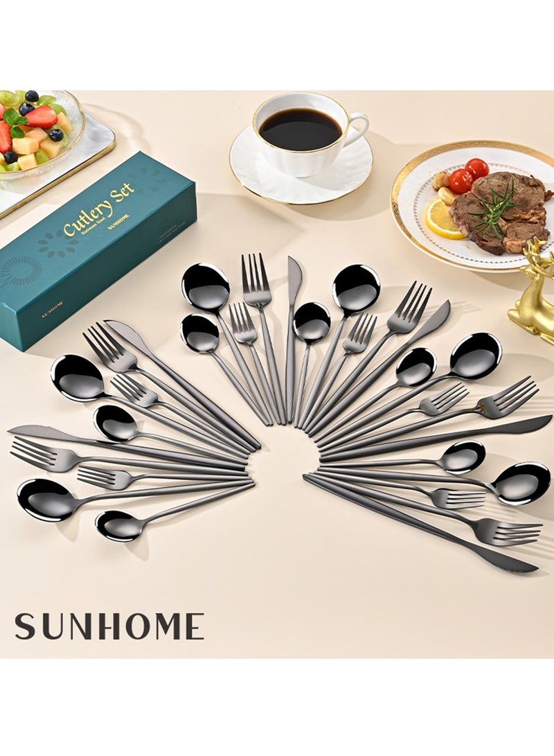 Sunhome طقم أدوات مائدة من الفولاذ المقاوم للصدأ 30 قطعة باللون الأسود من سَنْهُوم - Image 3