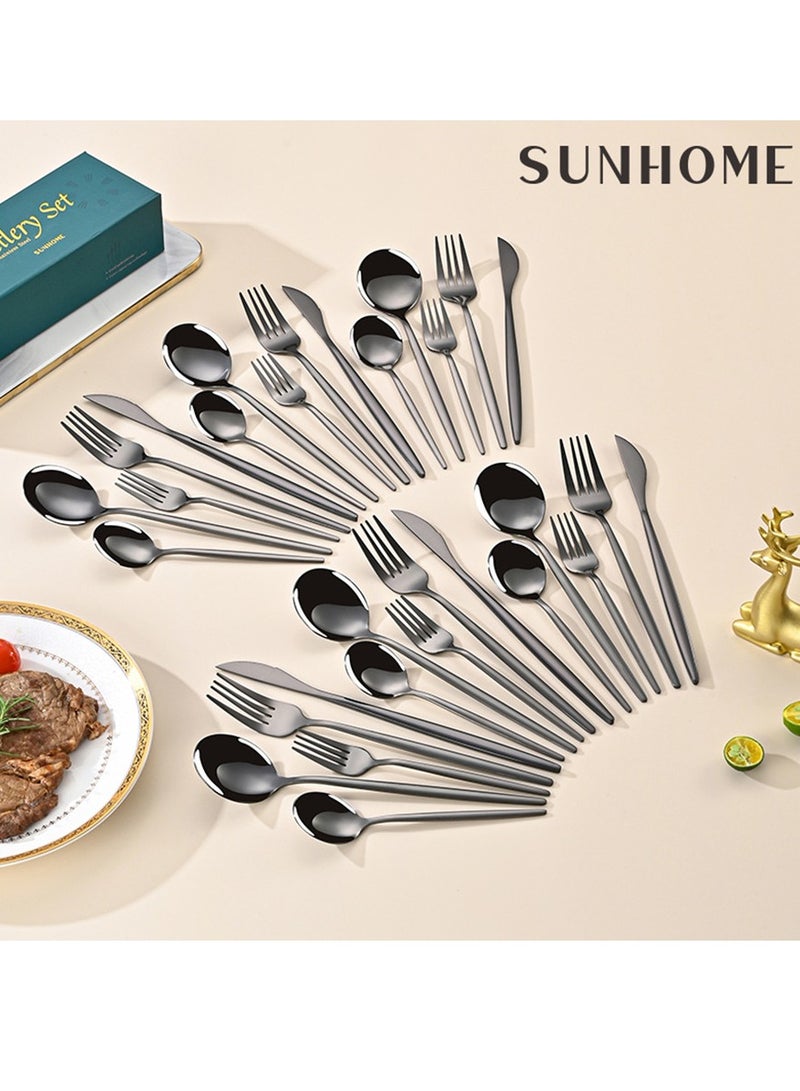Sunhome طقم أدوات مائدة من الفولاذ المقاوم للصدأ 30 قطعة باللون الأسود من سَنْهُوم - Image 2
