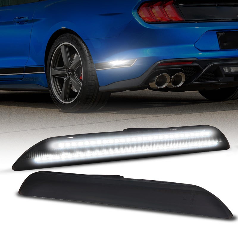 AUTOONE Upgraded Rear LED Side Marker Lights Compatible With Ford Mustang 20152023 White Parking Lamps Smoked Lens Driver Passenger Side Bumper Lights 2PCS