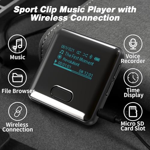 wiwoo MP3 Player with Bluetooth,Sport Bluetooth MP3 Player with Clip and Watch Band for Running Climbing Hiking Cycling Jogging Yoga with Voice Recorder Clock (No FM Radio) Micro SD Card up to 128GB - Image 2