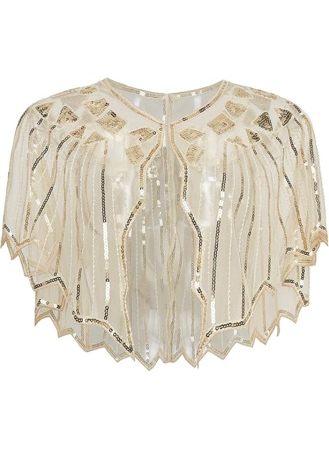 SUNSAR Shawl Wraps Sequin Beaded Evening Cape Bridal Shawl(Champagne) - Image 1