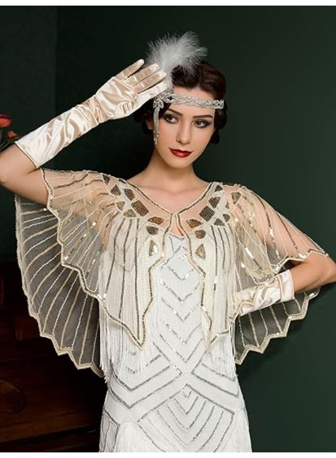 SUNSAR Shawl Wraps Sequin Beaded Evening Cape Bridal Shawl(Champagne) - Image 3